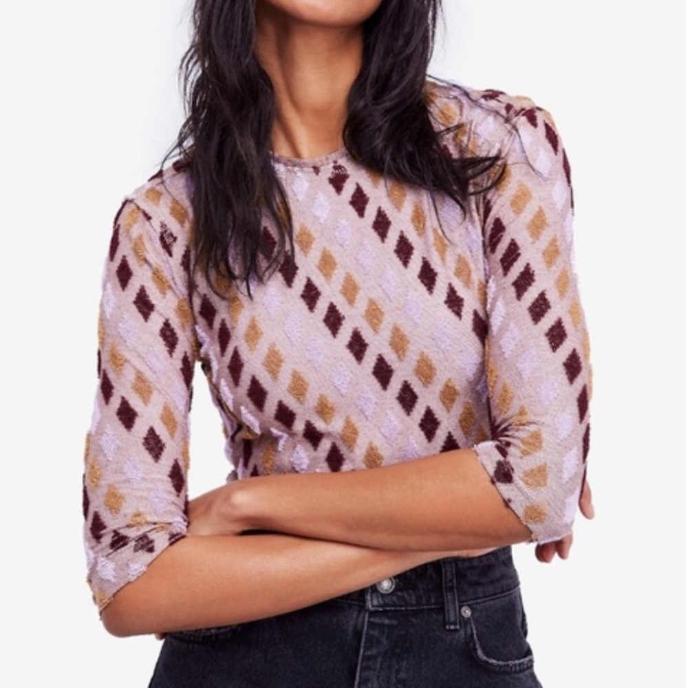 Free People Magic Carpet Cropped Top Purple Diamonds